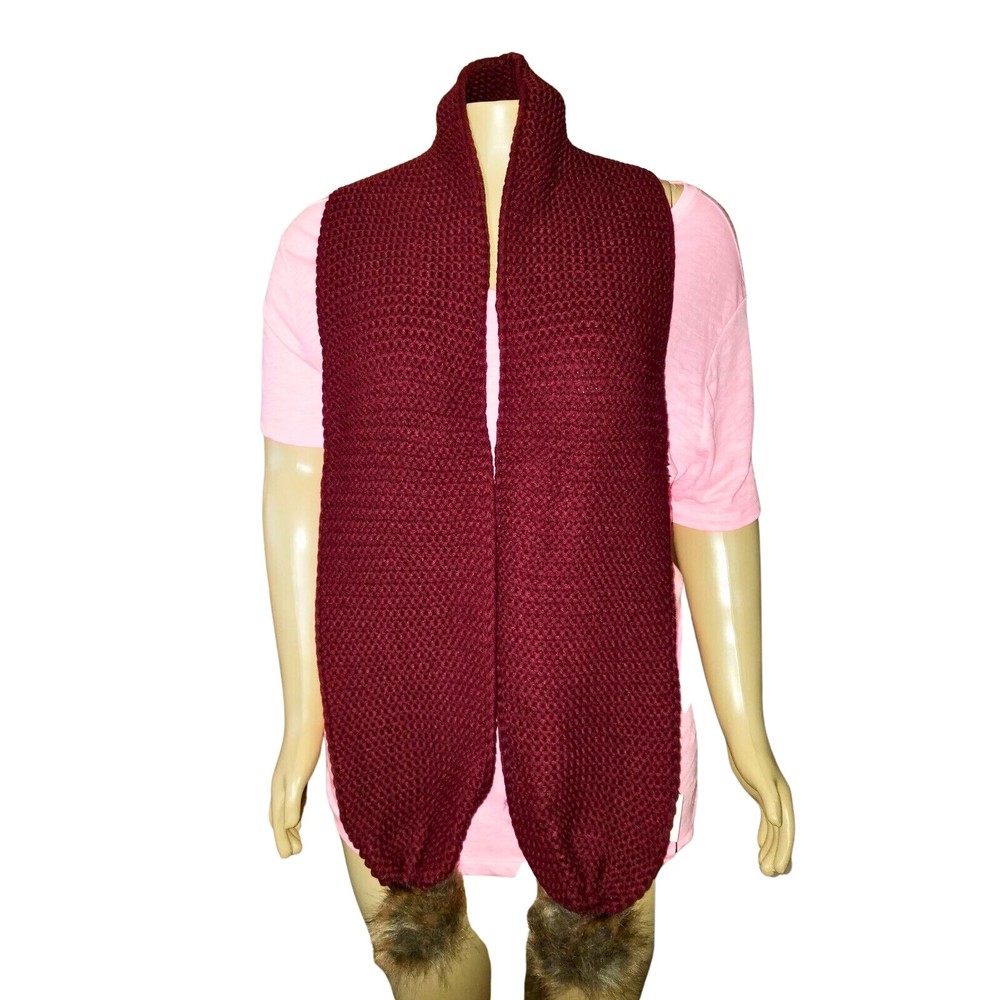 Topten Accessories Burgundy Scarf with Faux Fur Pom Poms NWT